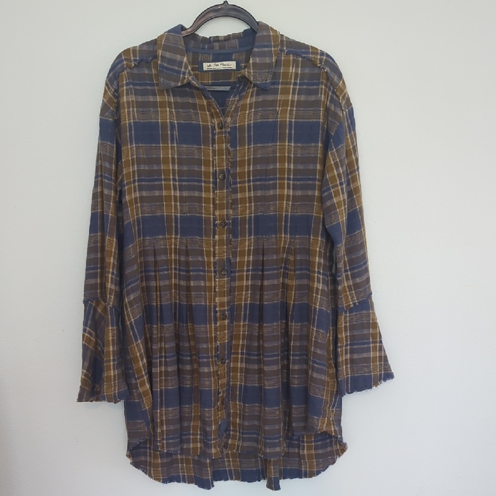 We The Free Plaid Button-Up Tunic Dress